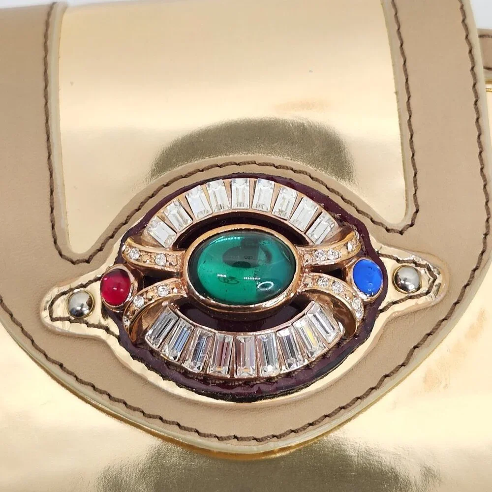 💥WOW! Giuseppe Zanotti Rose Gold Jeweled Leather Clutch - Pure Iconic Glam Y2K - Picture 8 of 13